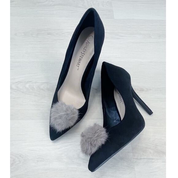 NEW Ashley Stewart Suede Pom Pom Stiletto Heels Size 10W NEW IN BOX - Picture 7 of 16